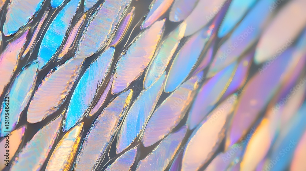 Poster an abstract close up showing iridescent colorful elliptical shapes