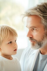 capture serene portrait of pediatrician gently engaging with young patient in warm well-lit medical office showcasing