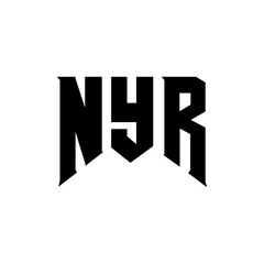 NYR letter logo design for technology company. NYR logo design black and white color combination. NYR logo, NYR vector, NYR design, NYR icon, NYR alphabet. NYR typography logo design.