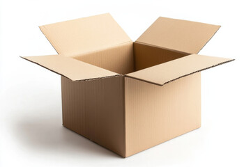 cardboard box open and isolated on white background, perfect for storage or shipping. Its simple design makes it versatile for various uses