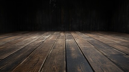 A Dark, Aged Wooden Floor, A Rustic Expanse Of Time-worn Planks Bathed In Subtle Light, Hinting At Untold Stories Within Its Grain