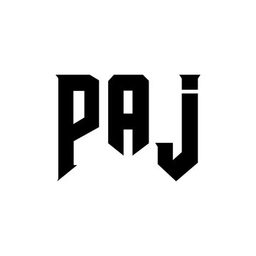 PAJ letter logo design for technology company. PAJ logo design black and white color combination. PAJ logo, PAJ vector, PAJ design, PAJ icon, PAJ alphabet. PAJ typography logo design.