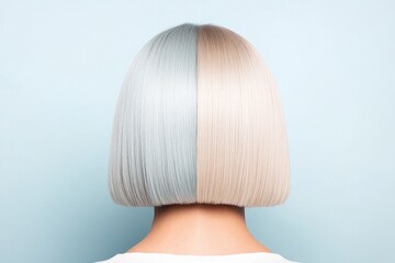 Naklejka premium close-up of sleek modern haircut showcased against plain background emphasizing geometric lines and texture of hairstyle