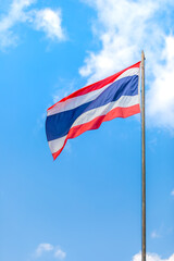 Fototapeta premium Flag of Thailand nation with blue sky. windy flag.