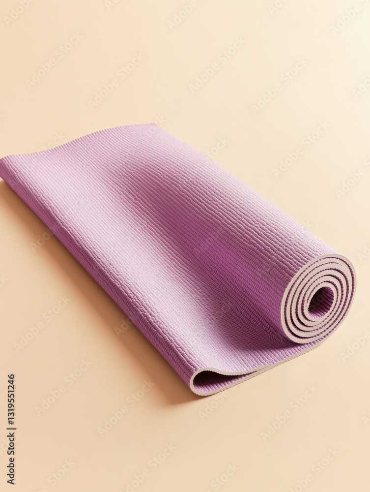 Aufkleber minimalistic yoga mat arranged diagonally on a light beige background, emphasizing space and calmnes