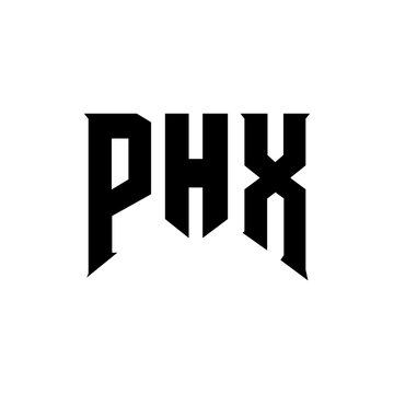 PHX letter logo design for technology company. PHX logo design black and white color combination. PHX logo, PHX vector, PHX design, PHX icon, PHX alphabet. PHX typography logo design.