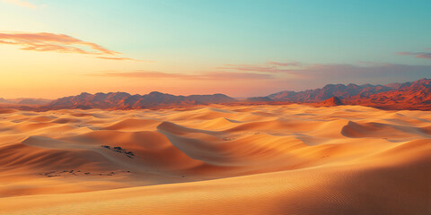 Rolling Sand Dunes Stretching Endlessly Under a Clear Blue Sky for a Vast and Majestic Desert Landscape