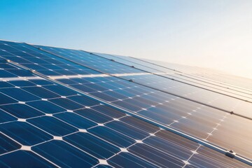 close-up of glistening solar panels under clear blue sky highlighting their clean and reflective surfaces