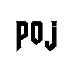 POJ letter logo design for technology company. POJ logo design black and white color combination. POJ logo, POJ vector, POJ design, POJ icon, POJ alphabet. POJ typography logo design.