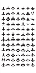 Airplane Icon silhouettes Compilation with Fighter Aircrafts, Airplane silhouette vector collection. airplane icon bundle. Using of any design vector file. aircraft icon silhouette vector icon.