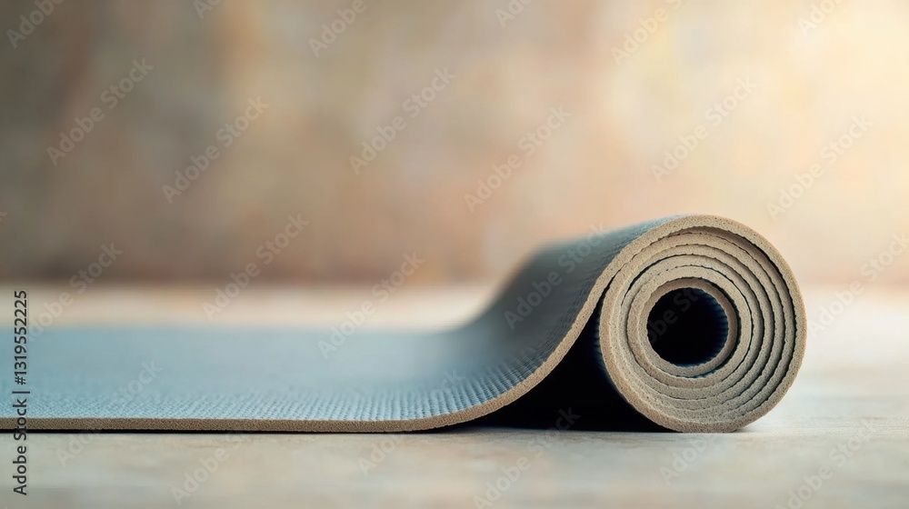 Poster Minimalistic yoga mat positioned diagonally on a light background with a focus on clean design and ample empty space