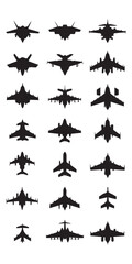 Airplane Icon silhouettes Compilation with Fighter Aircrafts, Airplane silhouette vector collection. airplane icon bundle. Using of any design vector file. aircraft icon silhouette vector icon.