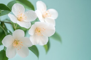 Obraz premium close-up of soft pastel-colored spring flowers in full bloom with delicate petals and dewdrops glistening in sunlight