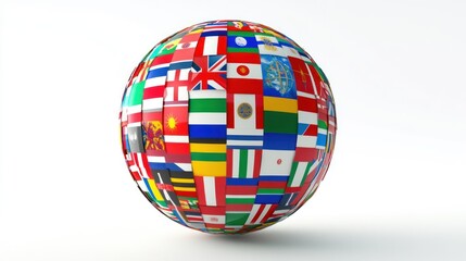Obraz premium World Globe Made of Flags, Centered on Clean White Background, Representing Global Unity