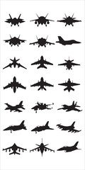 Airplane Icon silhouettes Compilation with Fighter Aircrafts, Airplane silhouette vector collection. airplane icon bundle. Using of any design vector file. aircraft icon silhouette vector icon.