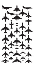Airplane Icon silhouettes Compilation with Fighter Aircrafts, Airplane silhouette vector collection. airplane icon bundle. Using of any design vector file. aircraft icon silhouette vector icon.