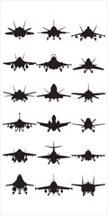Airplane Icon silhouettes Compilation with Fighter Aircrafts, Airplane silhouette vector collection. airplane icon bundle. Using of any design vector file. aircraft icon silhouette vector icon.