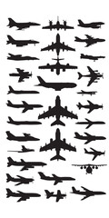 Airplane Icon silhouettes Compilation with Fighter Aircrafts, Airplane silhouette vector collection. airplane icon bundle. Using of any design vector file. aircraft icon silhouette vector icon.