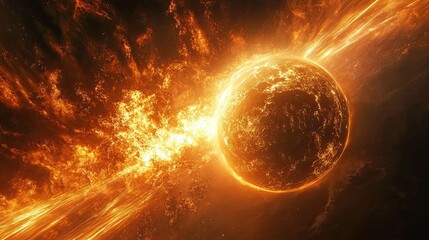 An image of Earth from the future, burning brilliantly at the middle of convergent light streaks, signifying tremendous technological growth and global communication.