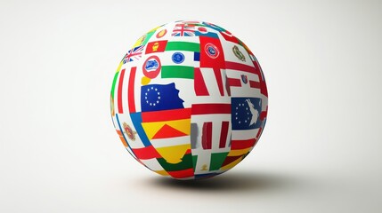 Globe covered with flags on plain background