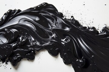 Fluid Black Paint Swirling on White Surface Creating Beautiful Abstract Texture and Design