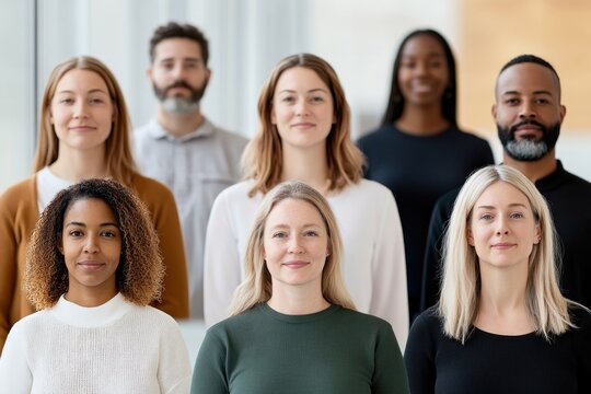group of diverse teachers in minimalist style against blurred background