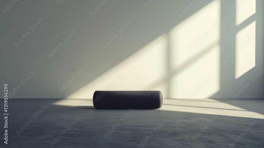 Poster fitness roller placed on a minimalistic flat surface with clean lines and natural light highlighting