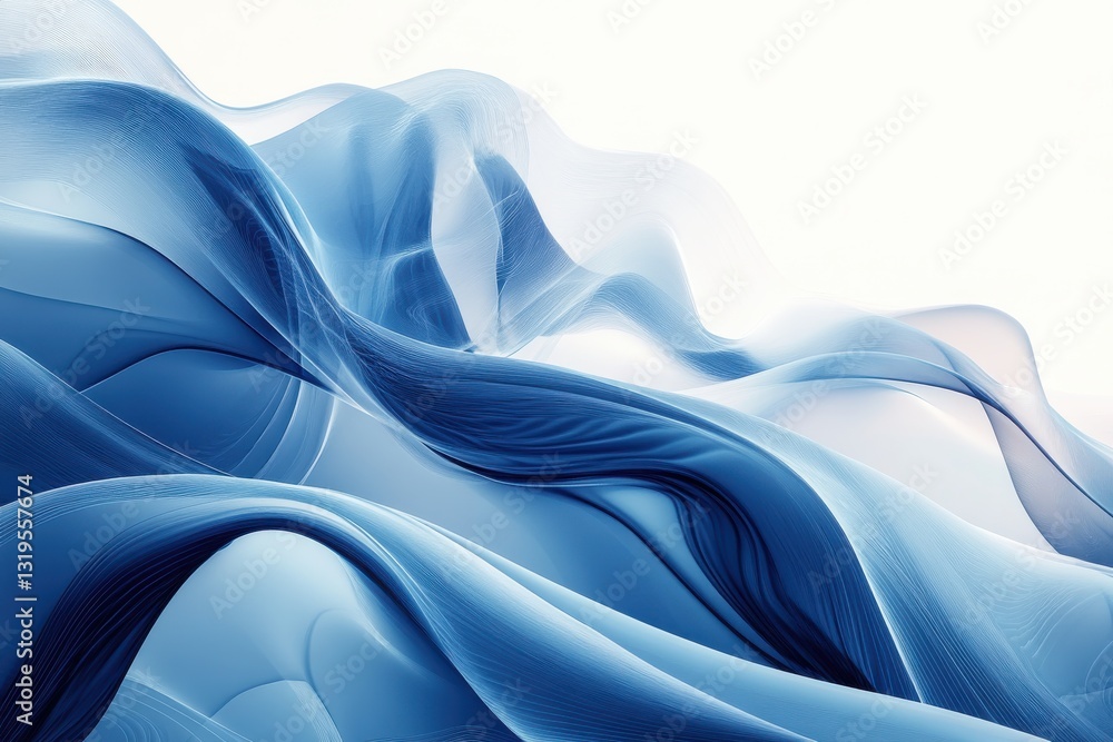 Poster abstract blue waves flowing in soft gradient and textured design