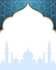 Eid Mubarak post design, Ramadan greeting template, crescent moon background, mosque with golden details, Islamic festive banner, luxury Ramadan wallpaper, space for text, copy space design, golden gl