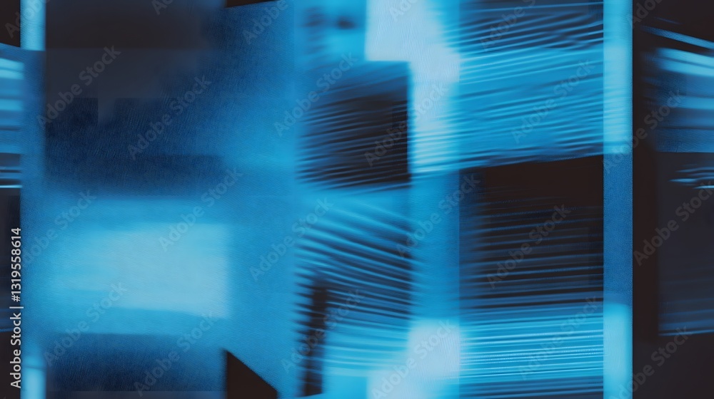 Poster abstract blue and black rectangles and blurred linear structures in a composition