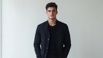 Fototapeta premium Generic Mockup Male Overview Wooden Model Jacket Plain