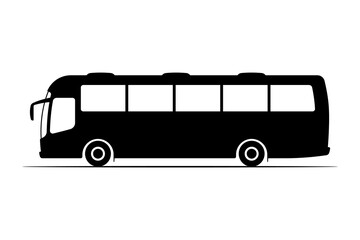 Large passenger bus icon. Black silhouette. Side view. Vector simple flat graphic illustration. Isolated object on white background. Isolate.