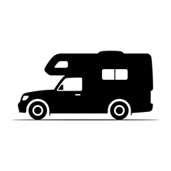 Fototapeta premium Camper pickup icon. Motorhome. Black silhouette. Side view. Vector simple flat graphic illustration. Isolated object on white background. Isolate.