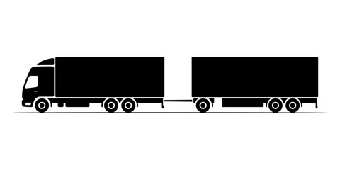 Big truck with trailer icon. Black silhouette. Side view. Vector simple flat graphic illustration. Isolated object on white background. Isolate. © far700