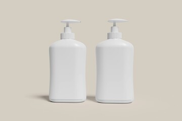 White unbranded dispenser bottle isolated on white background, cosmetic packaging mockup with copy space