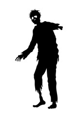 Zombie. Black silhouette. Vertical front side view. Vector simple flat graphic illustration. Isolated object on white background. Isolate.