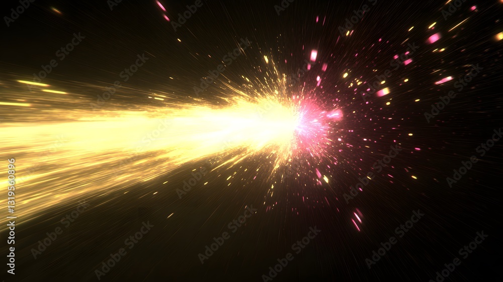 Poster an abstract representation of an explosion with light and particles