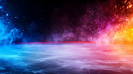 Obraz premium Icy surface with vibrant colorful smoke and sparks