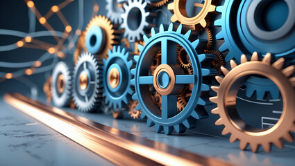 Innovative gears symbolizing opportunity and growth in industrial job recruitment and team building