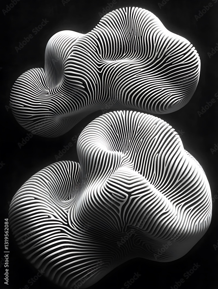 Poster intricate abstract form with flowing black and white line textures