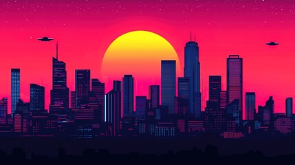 Fototapeta premium Futuristic city skyline at night urban landscape gigapixel graphic vibrant colors digital art