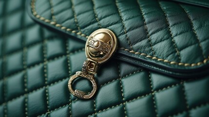 Fototapeta premium A meticulously crafted green handbag, its quilted surface adorned with a touch of golden opulence, promised to add a touch of sophistication to any stylish ensemble, from a casual stroll to an