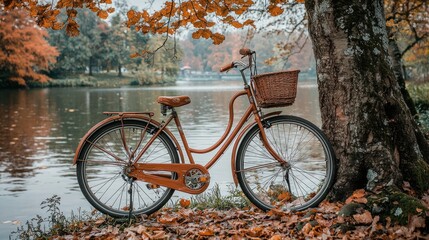 Fototapeta premium Autumn bike by a lake