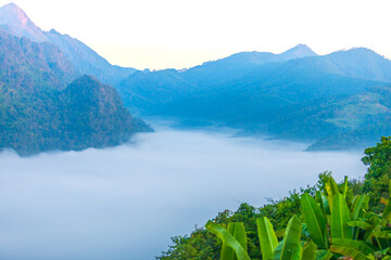 Sui Thang Sea of fog scenic beautiful view at Chiangmai, AngKhang Thailand, Asia.