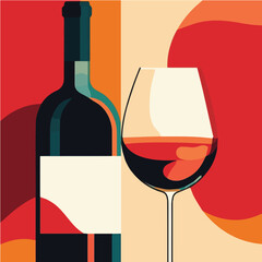 Illustration playful of wine posters abstract bottle and glass
