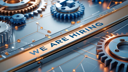 Manufacturing company promotes job opportunities with hiring announcement featuring industrial gears