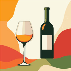 Illustration playful of wine posters abstract bottle and glass