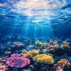 Obraz premium Exploring vibrant coral reef ecosystems beneath clear ocean waters underwater photography marine environment immersive perspective
