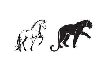 Horse and Panther Silhouette Animal Vector Clipart Wild Nature Art