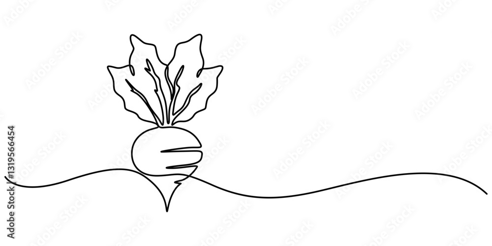 Poster beetroot in continuous line art drawing style. garden beet black linear sketch isolated on white bac